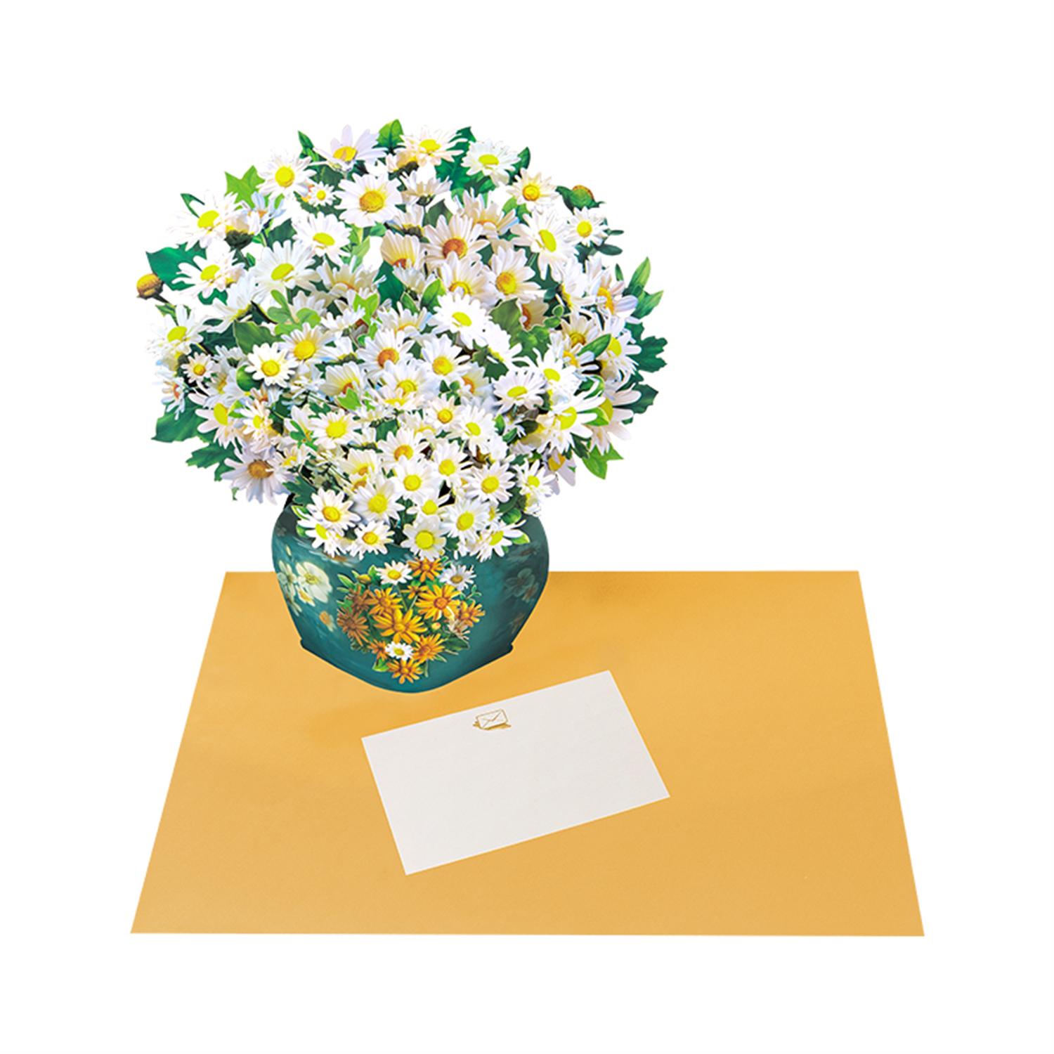Brightfeel Golden Bloom White Daisy 3D Pop Up Vase Greeting Card - White