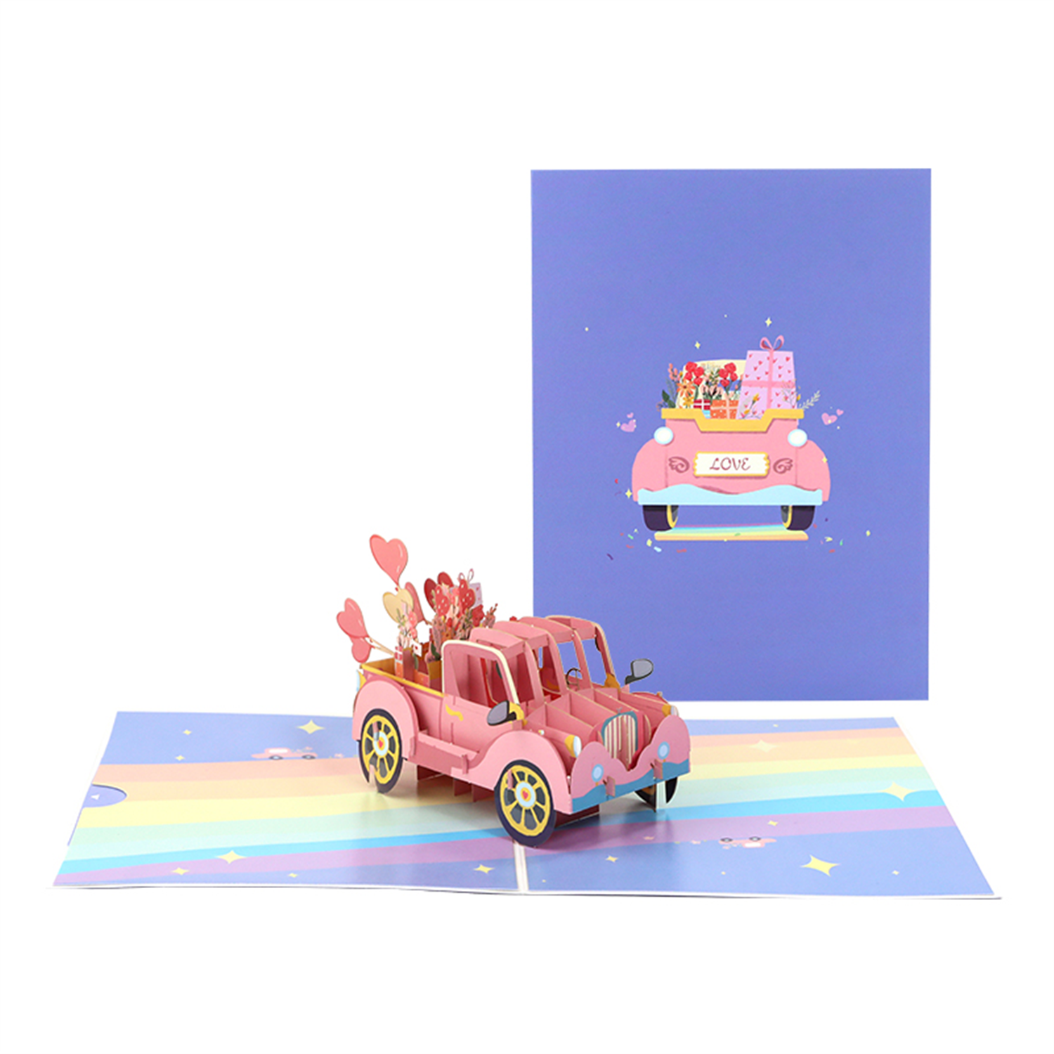 Brightfeel Love Express Pink Car 3D Pop Up Greeting Card - White