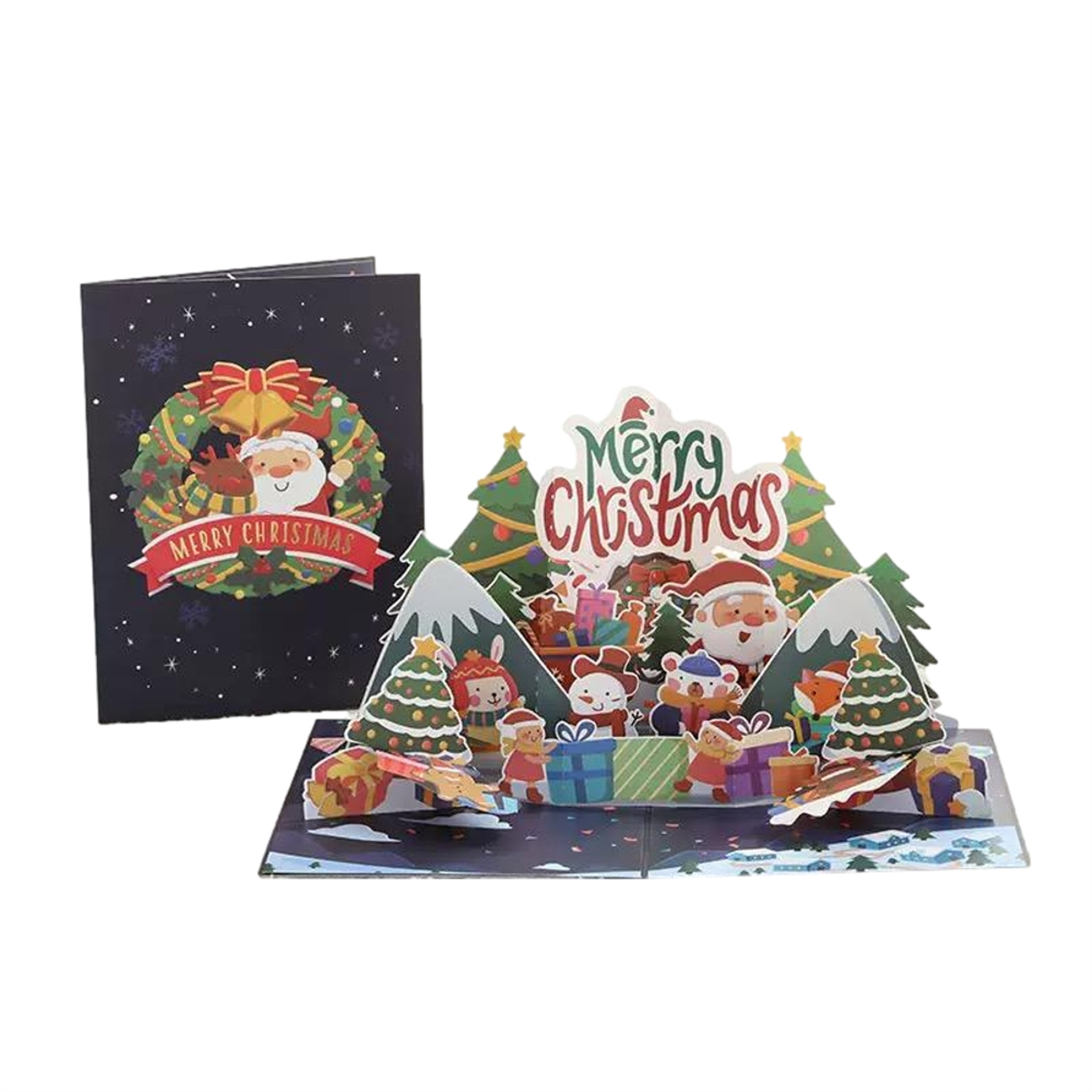 Festive Fun Snowmen & Santa Scene 3D Pop Up Christmas Card - Image 2