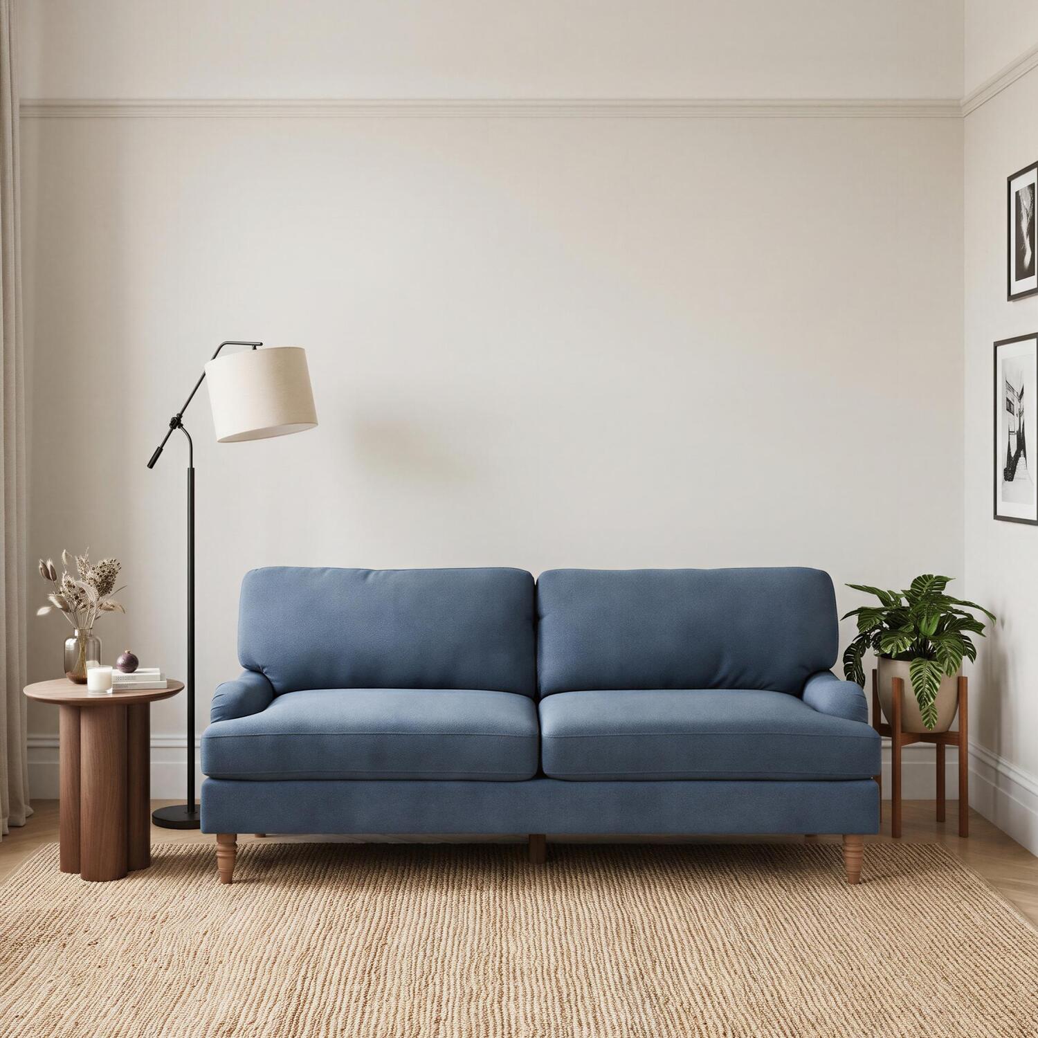 Furniturebox Uk Bernie Blue Chenille Fabric 3 Seater Sofa