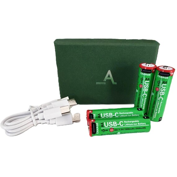 Accuratus Power-Up Rechargeable AA Batteries x4 - USB-C - Lithium-ion Battery Set