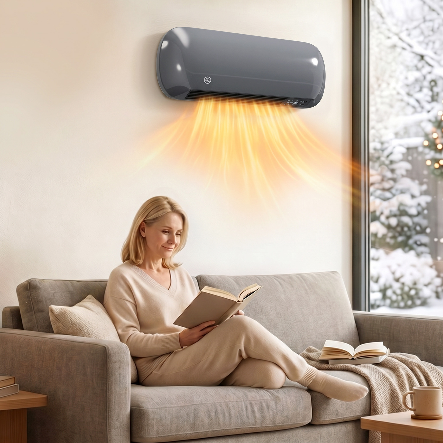 Homcom Grey Ceramic Electric Heater 2000W With Fan, Wall Mounted, - Image 3