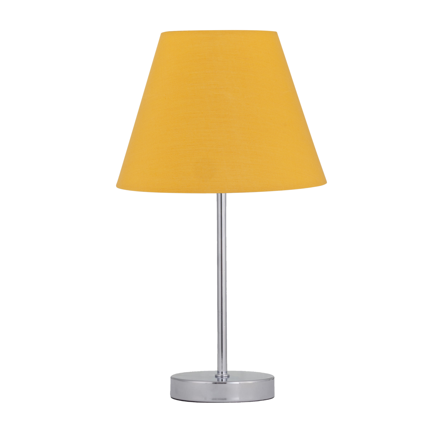First Choice Lighting Chrome Stick Table Lamp With Ochre Fabric Shade - Chrome & Ochre