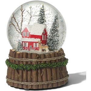 House Scene With Deer Christmas Musical Snow Globe