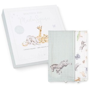 Little Wren Set of 2 Safari Design Baby Muslin Squares