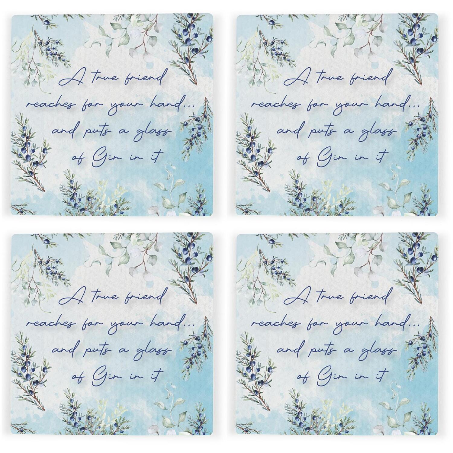 B&Q - True Friend Ceramic Coaster SetGin Themed Gifts Square Drinks Coasters 4 Pack - Image 2