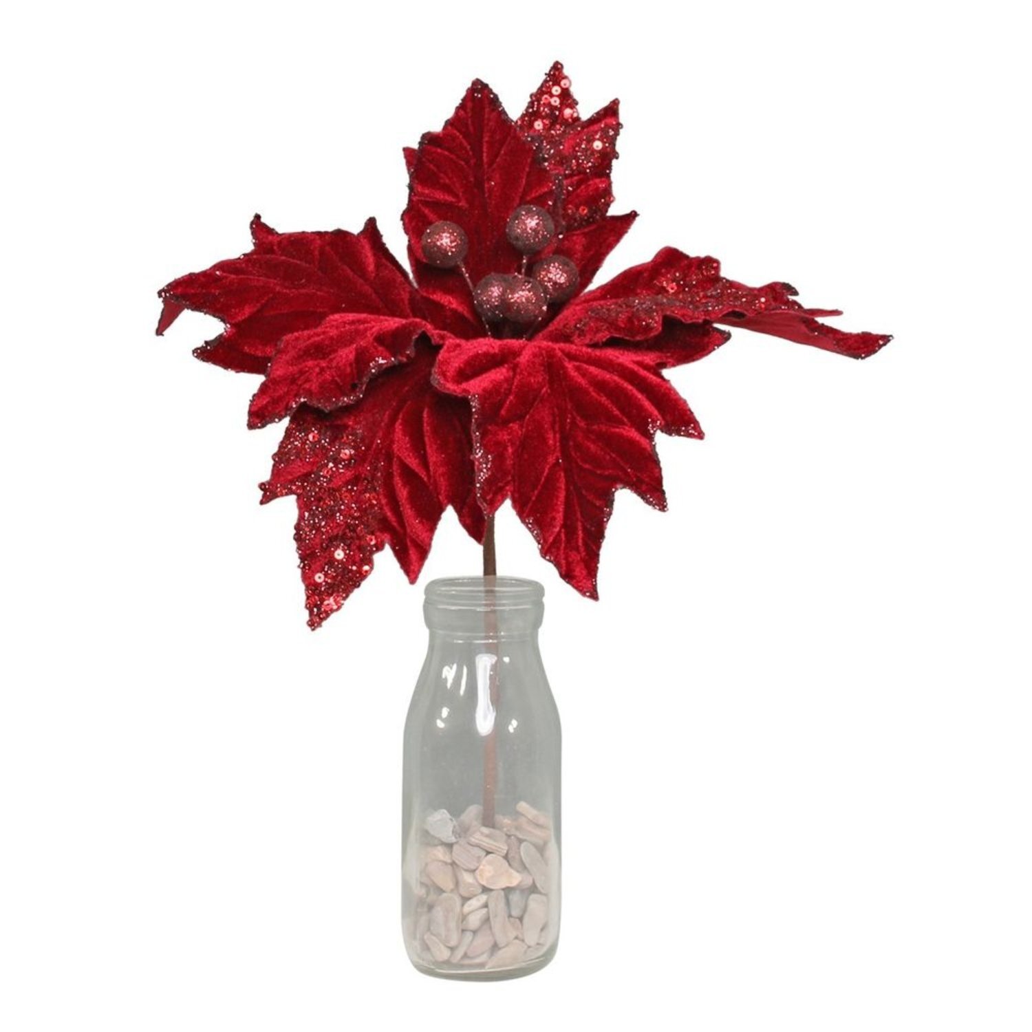 Kdmd Medium Velvet Burgundy Poinsettia Pick 3 Pack - Burgundy