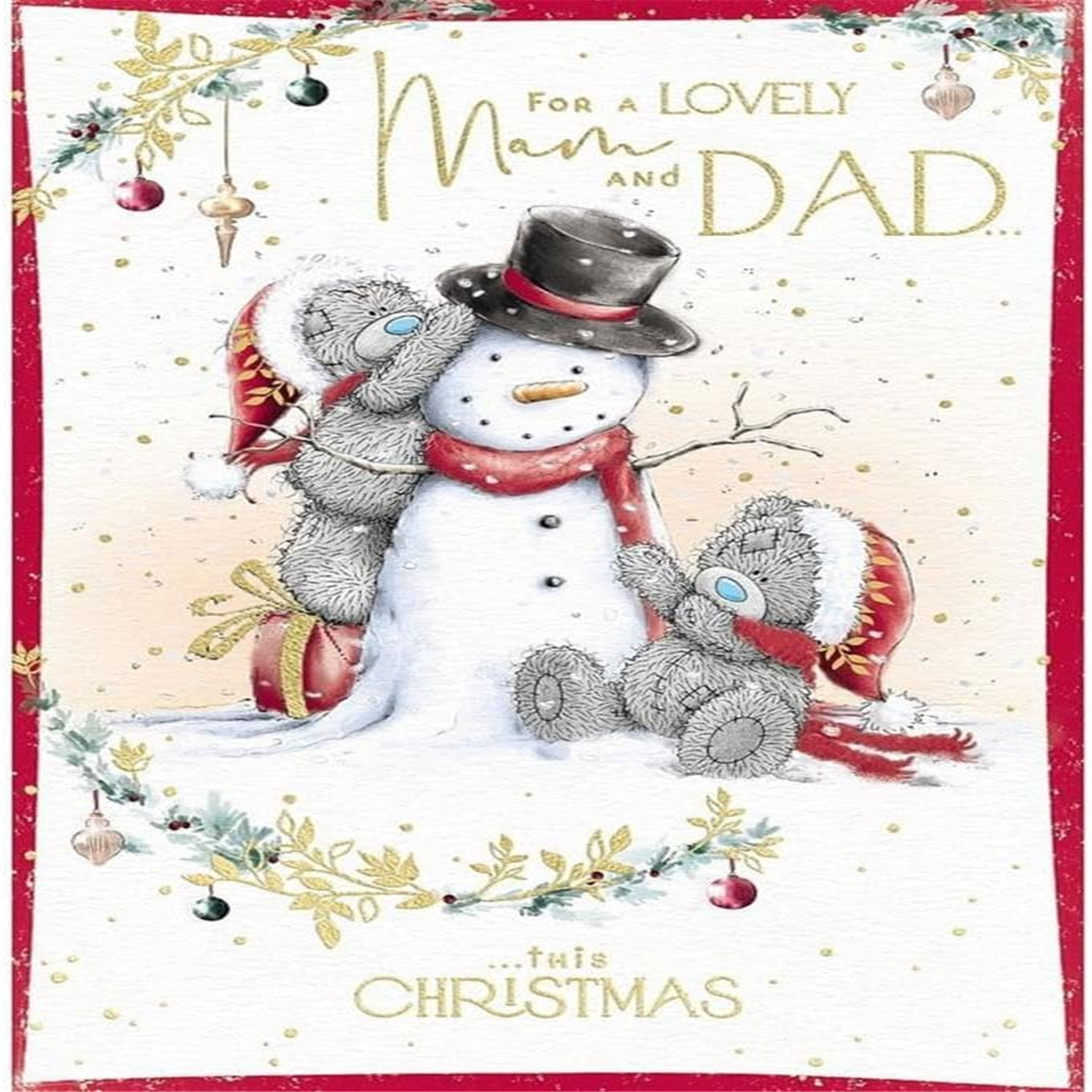 Me To You Bears Dressing Snowman Lovely Mam & Dad Christmas Card - Red