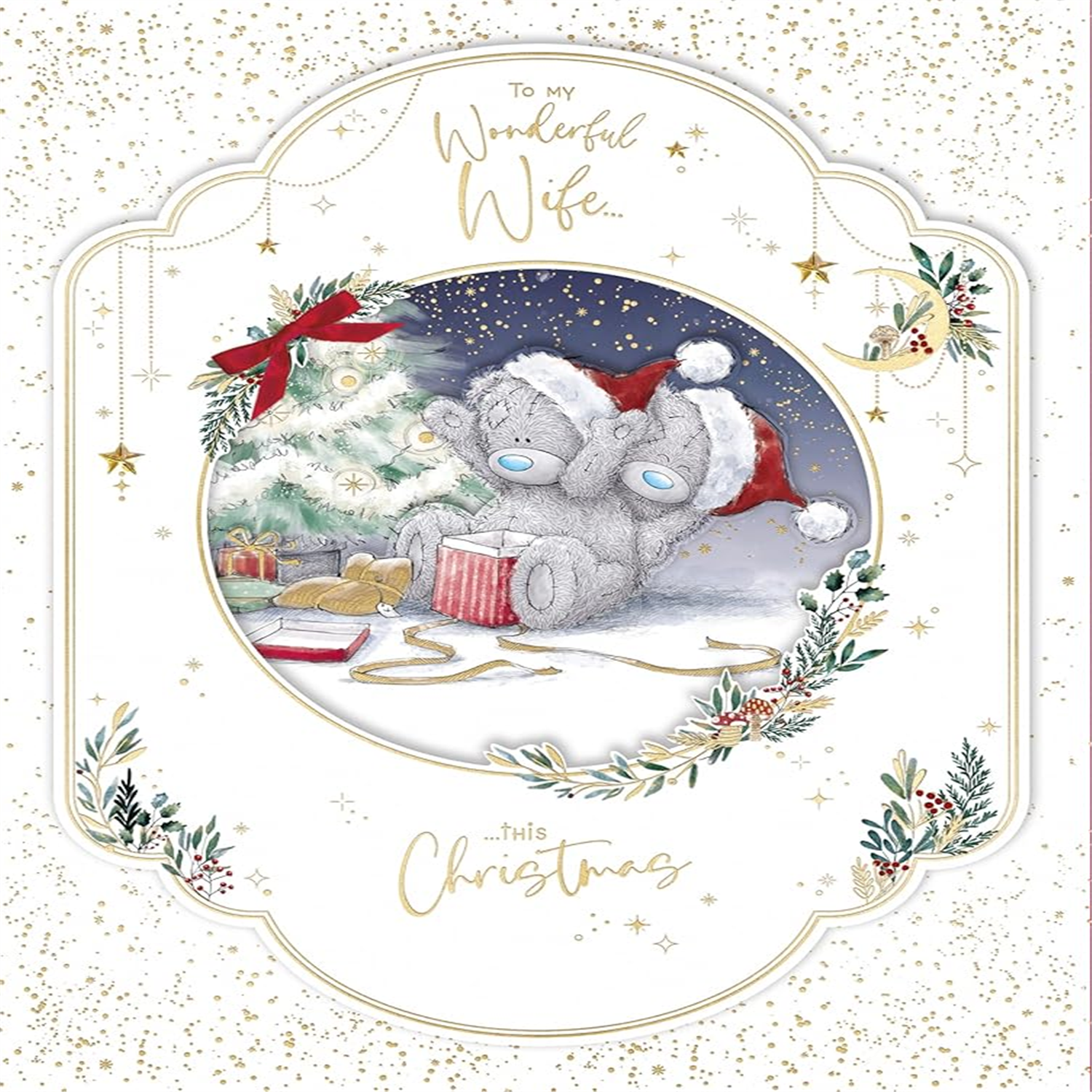 Me To You Bears Opening Xmas Gift Wonderful Wife Large Luxury Boxed Handmade Christmas Card - Red - Image 3