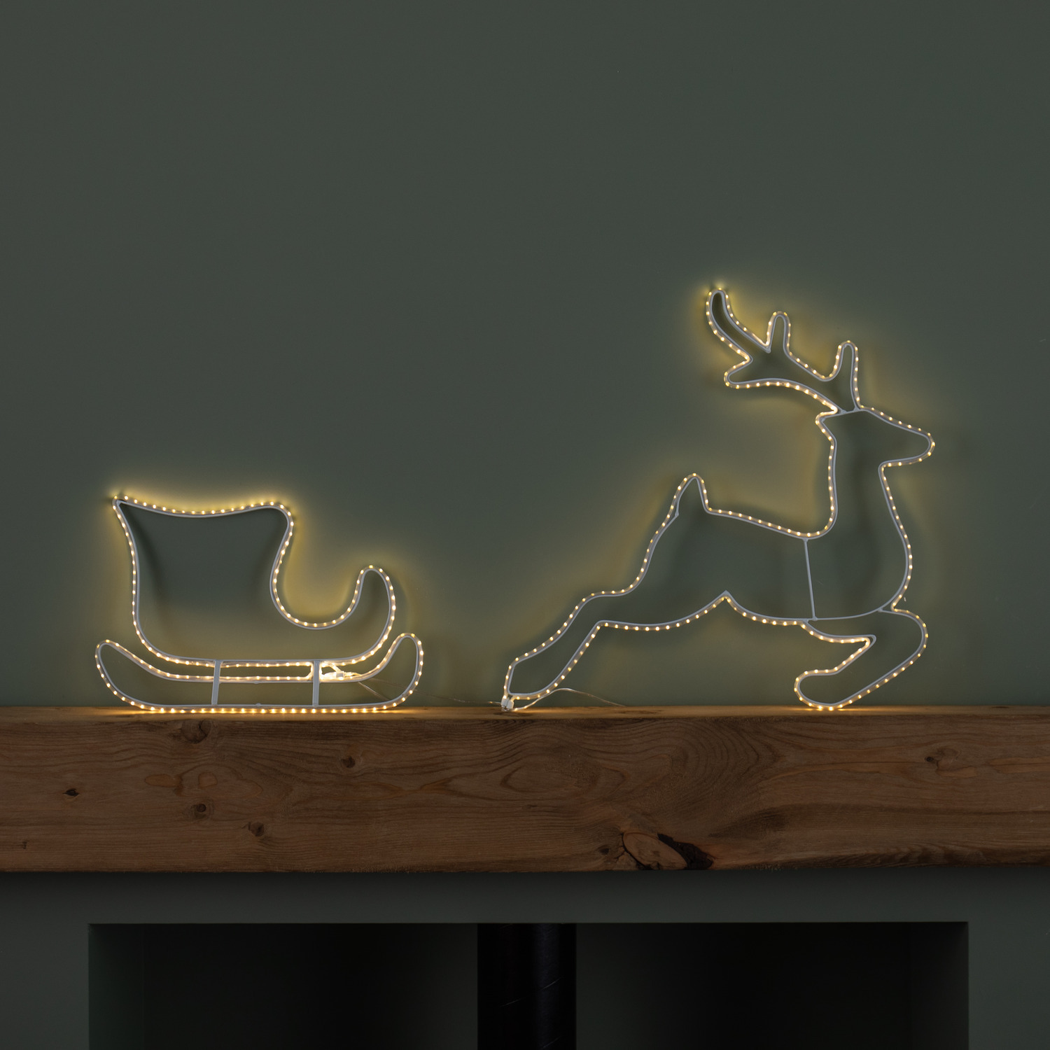 Festive 42Cm Light Up Hanging Christmas Reindeer And Sleigh Silhouette With Warm White Leds - Image 4