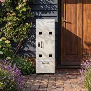 BIRCHTREE Metal Parcel Delivery Box Lockable Viewing Window Outdoor Cream