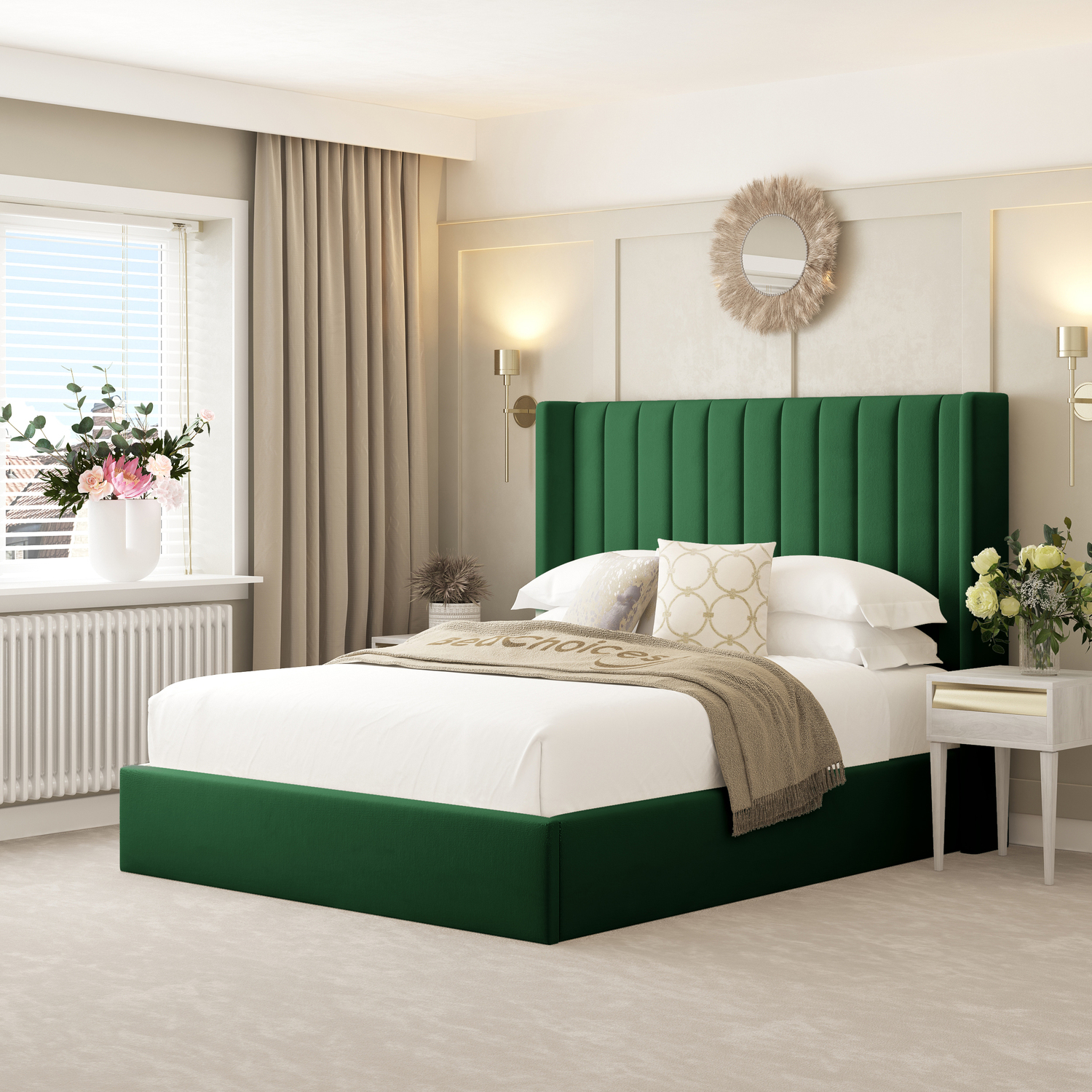 B&Q -  Madison Upholstered Bed Frame With 54" HeadboardSuper King (Green) - Image 4