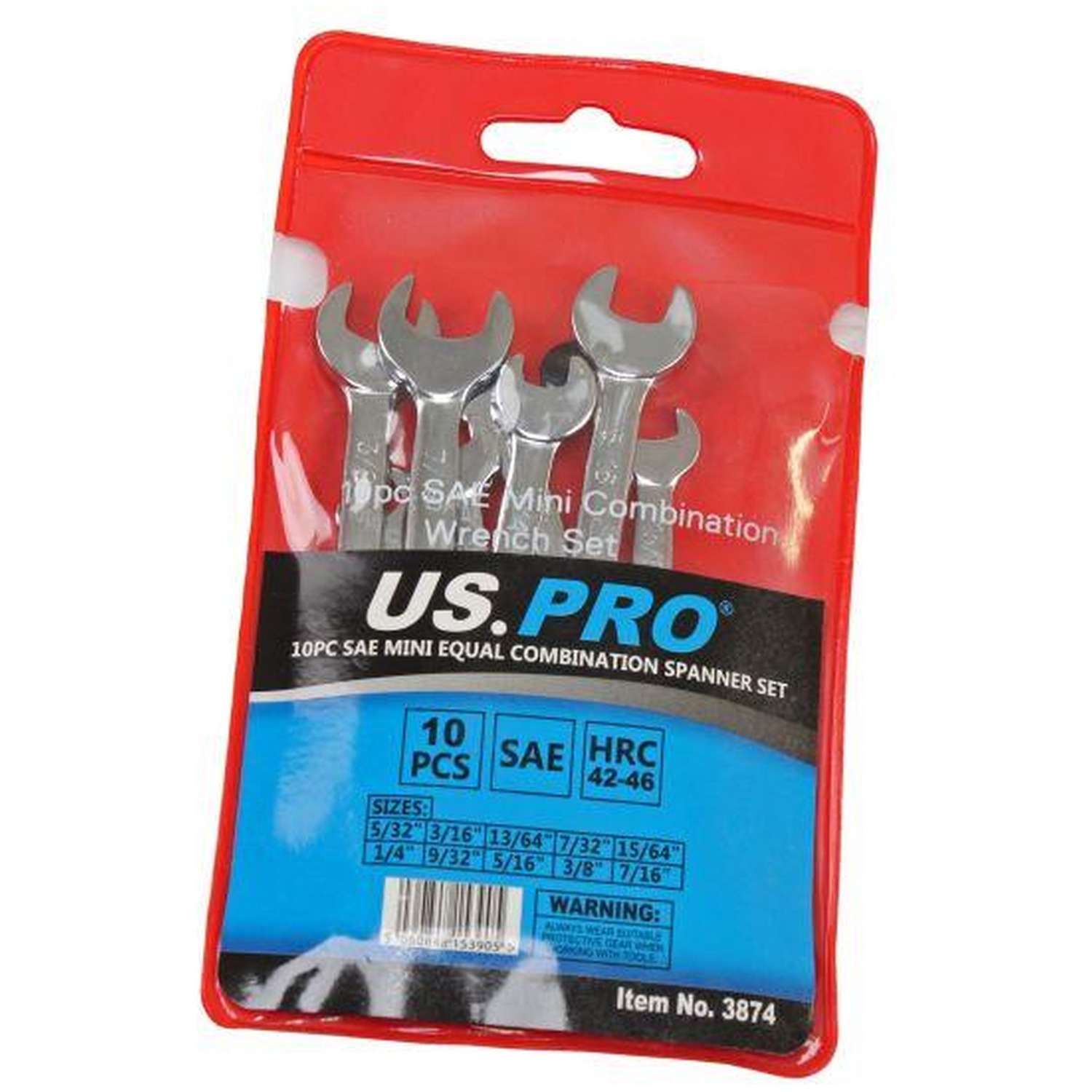 Us Pro Tools 10Pc Sae Equal Combination Spanner Set 5/32" - 7/16" - Image 3