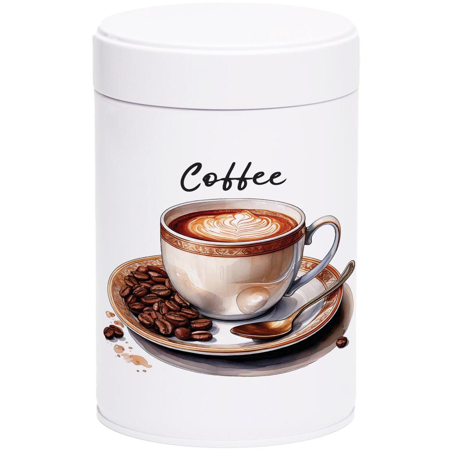 B&Q - Antique Style Cup & Saucer Coffee CanisterShabby Chic Drinkware Home GiftWhite Screw Top Lid Kitchen Storage Container 750Ml - Image 2