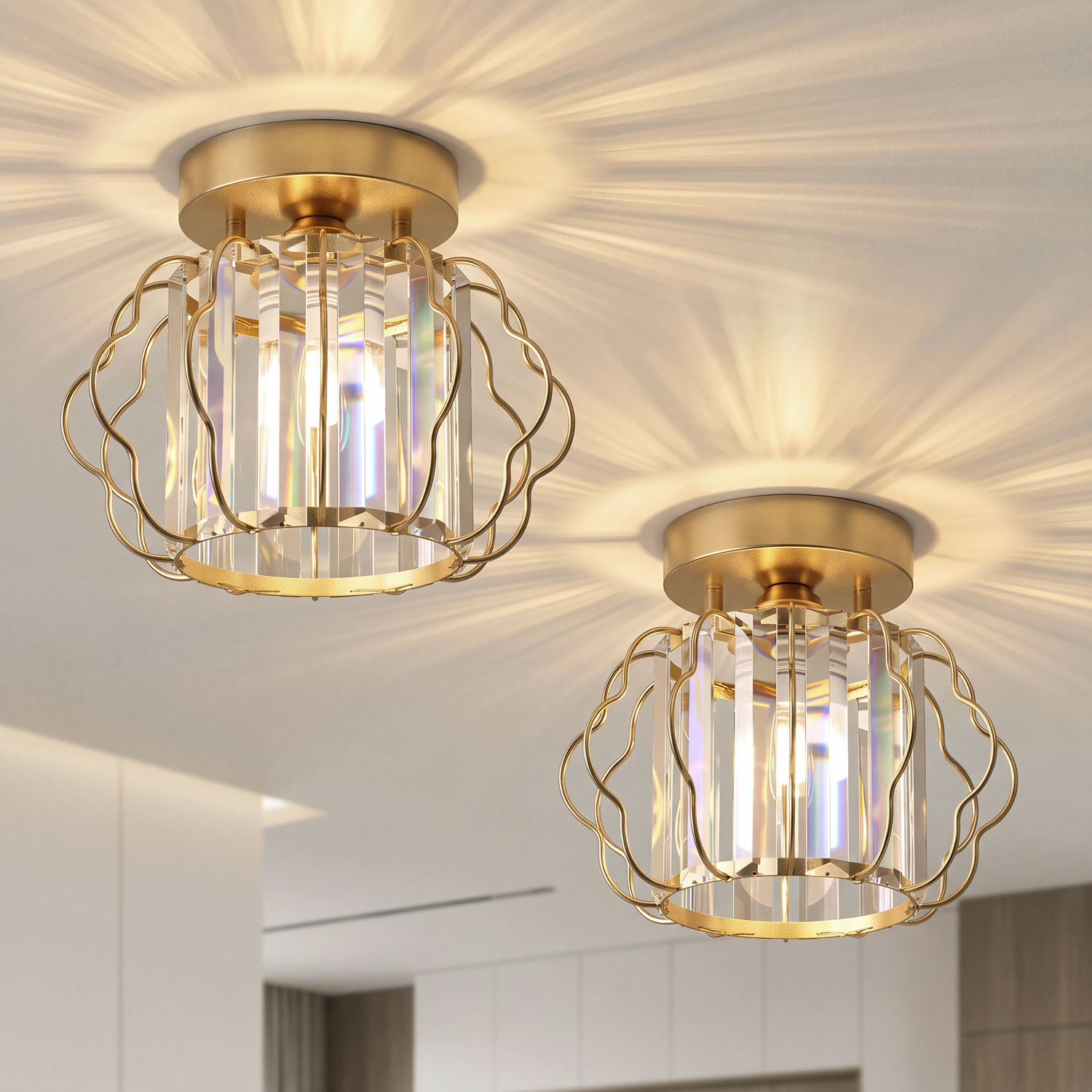 Rackhams Light/Gold Crystal Ceiling Fixtures, Ceiling Ing, 2 Pack - Tone - Image 5