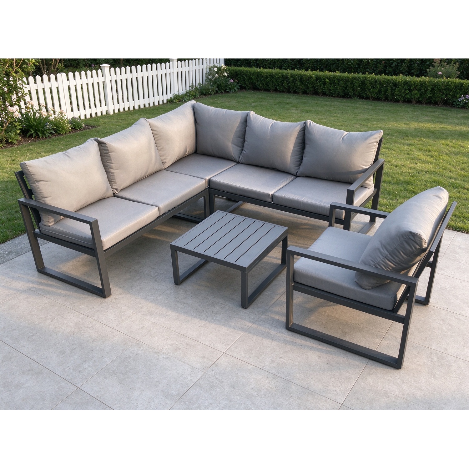 Fimous Dark/Grey Outdoor Garden Furniture Set Aluminium Lounge Sofa Square Coffee Table Sets With Chair Indoor Conservatory Set - Image 2