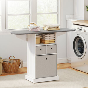 HOMCOM Ironing Board Cabinet on Wheels with Ironable and Foldable Top, White