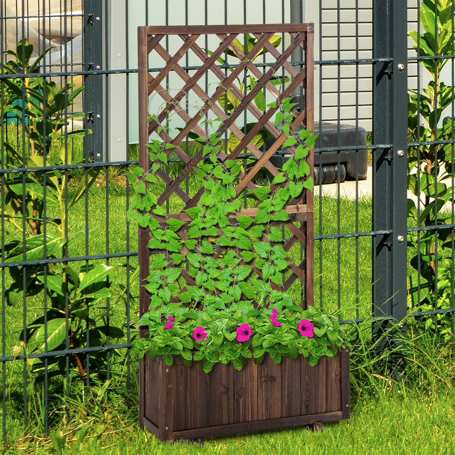 Outsunny Garden Wooden Pine Trough Planter - Carbonised finish