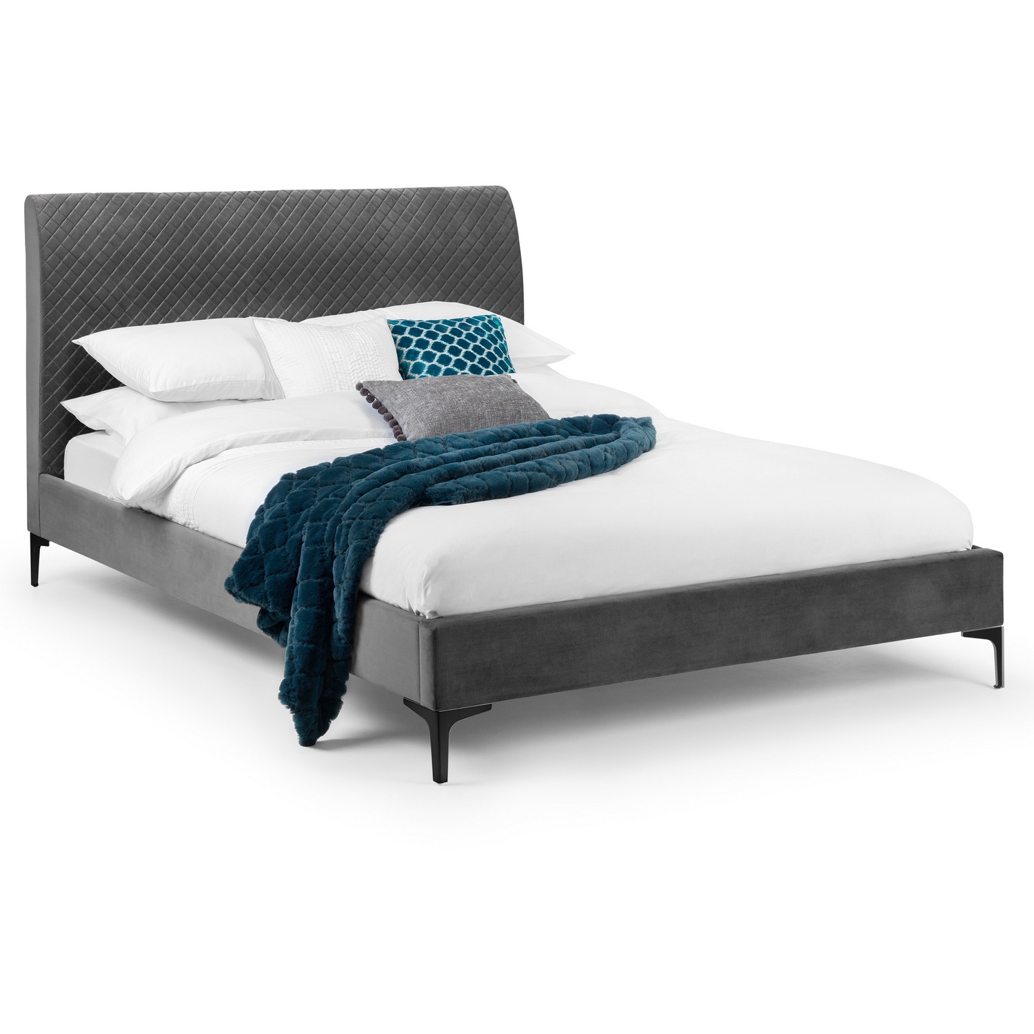 Julian Bowen Sanderson Diamond Quilted Velvet King Size Bed - Grey