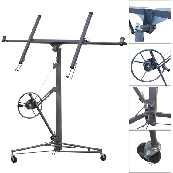 Switzer 15Ft Lift Drywall Hoist Foldable Plasterboard Panel Sheet Lifter Caster