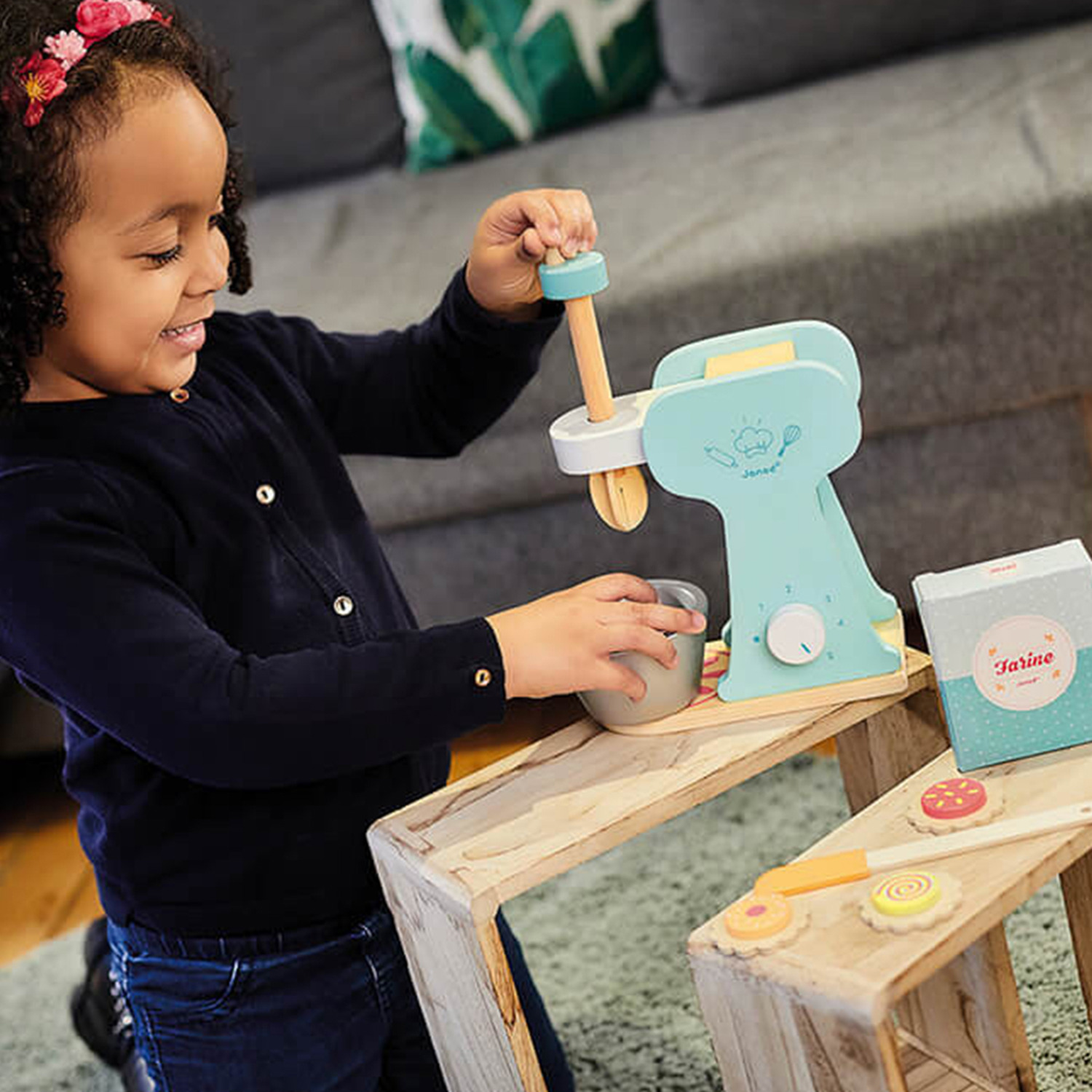 Little Helper Montessori Eco-Wooden Food Mixer Toy - Blue