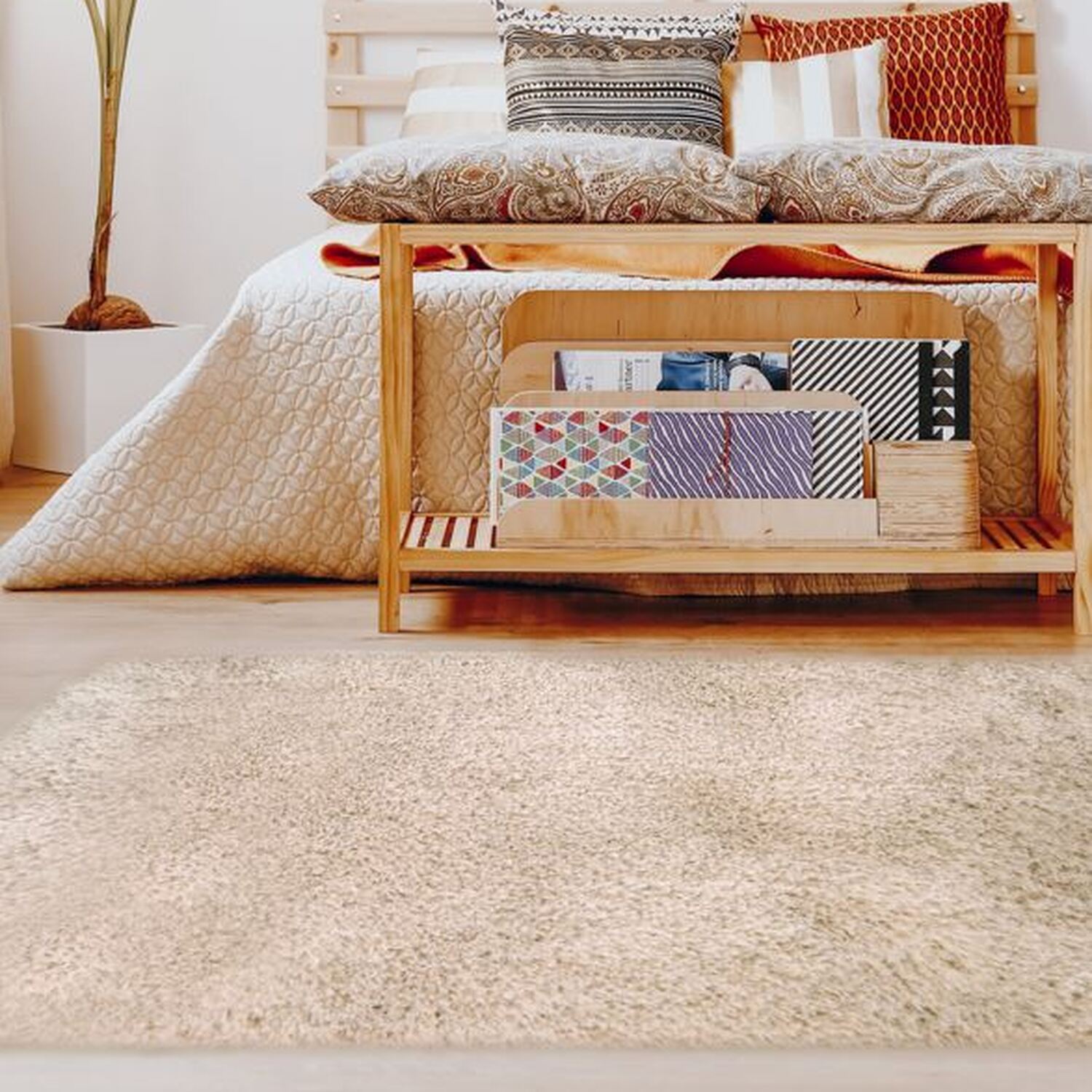 The Rug Wholesaler - Champagne Washable And Non Slip 4cm Shaggy Rug - Rena - Champagne / 200cm thumbnail