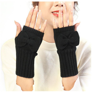 Bow Knitted Half Finger Gloves