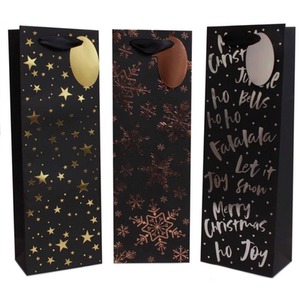 12 Black Foiled Christmas Bottle Gift Bags