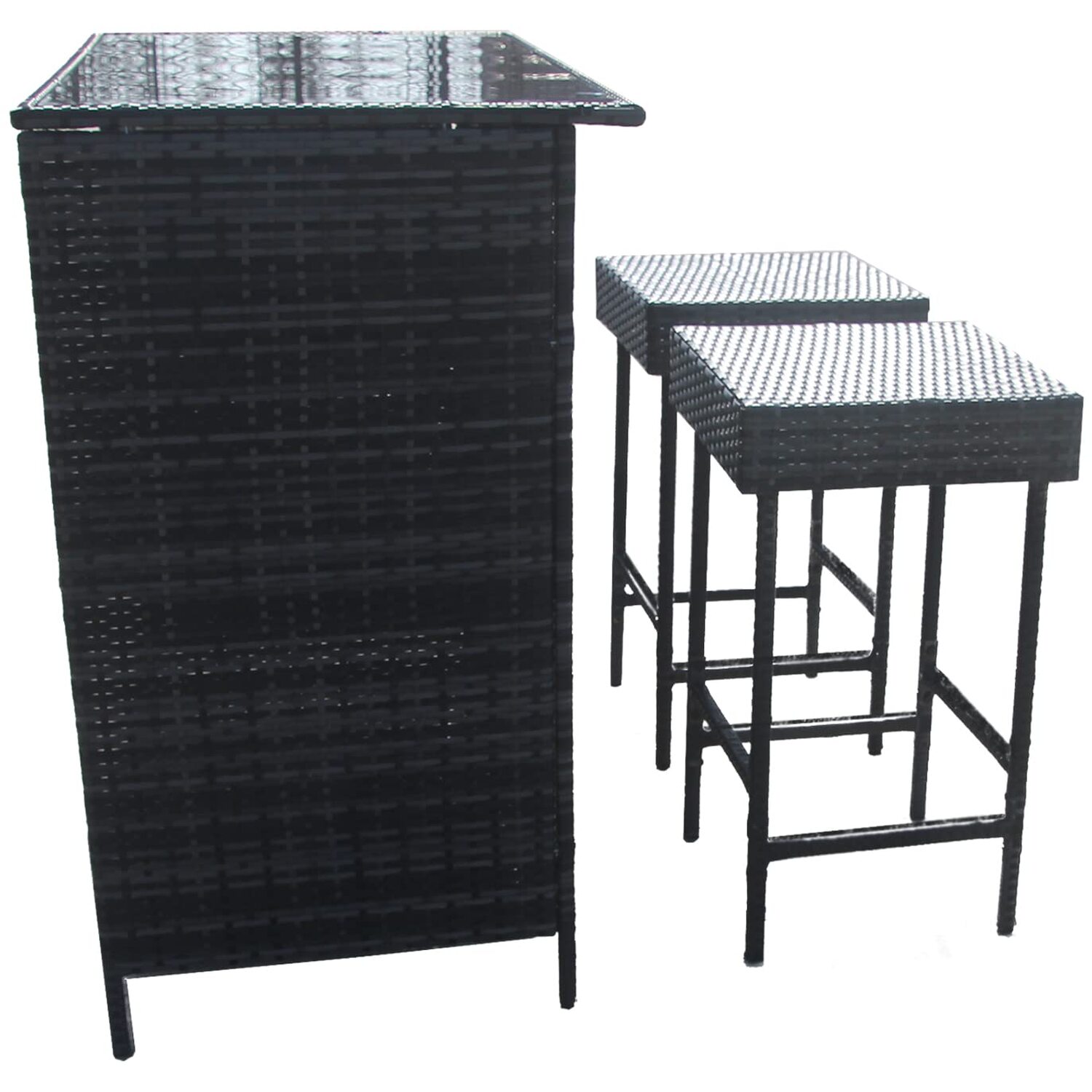 Round Rattan Bar Set Rattan Bar Set with 2 Stool