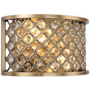 Hudson 2 Light Indoor Wall Light Antique Brass Crystal E14