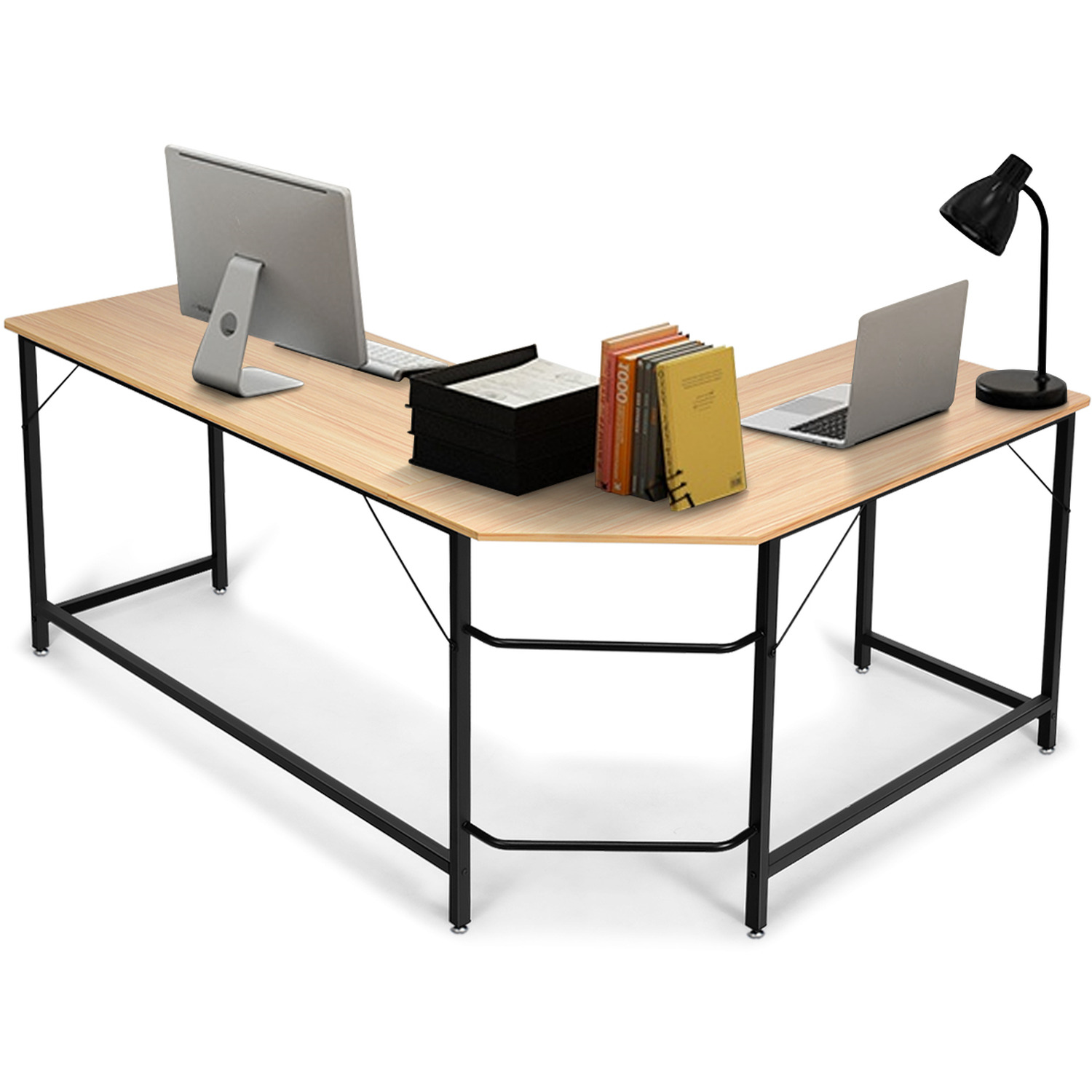 COSTWAY - L-Shape Corner Computer Desk - Brown thumbnail
