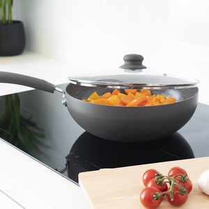 Durastone Grey 28cm Aluminium Non-Stick Wok with lid