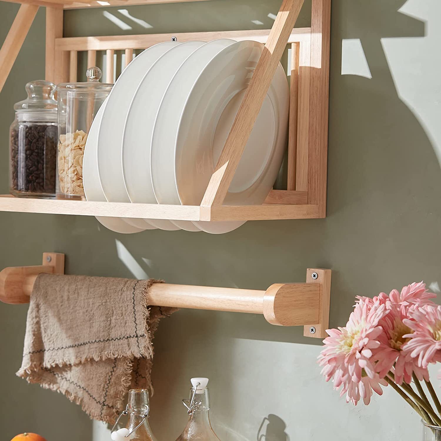 Rubber Plate Racks SoBuy Wall Mounted Rubber Wood Kitchen Plate Rack