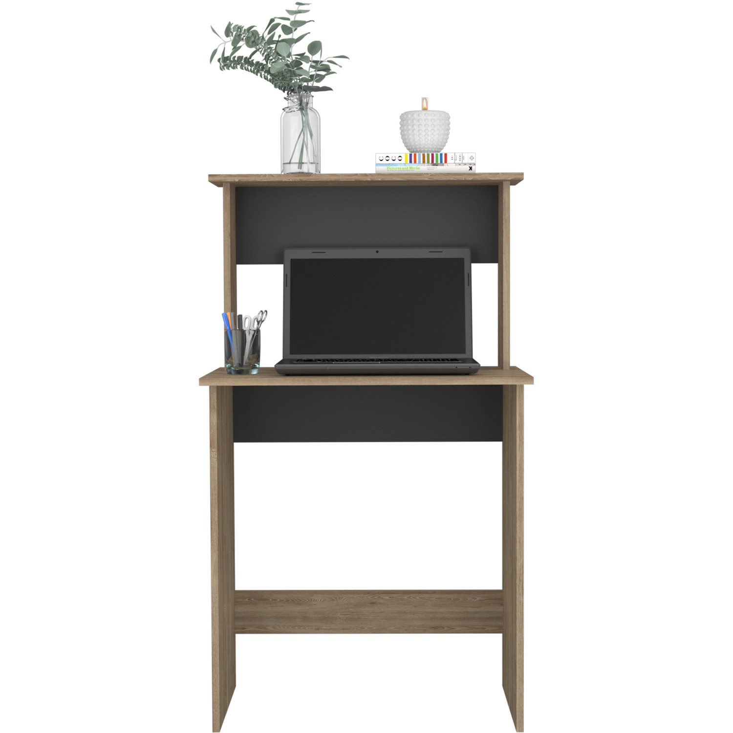 Vegas Home Office Workstation And Chair Set Vg108 And Lfch26-bk - Bleached Oak Effect And Grey