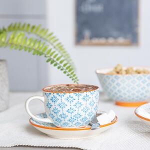 250ml Hand-Printed Cappuccino Cup and Saucer Set