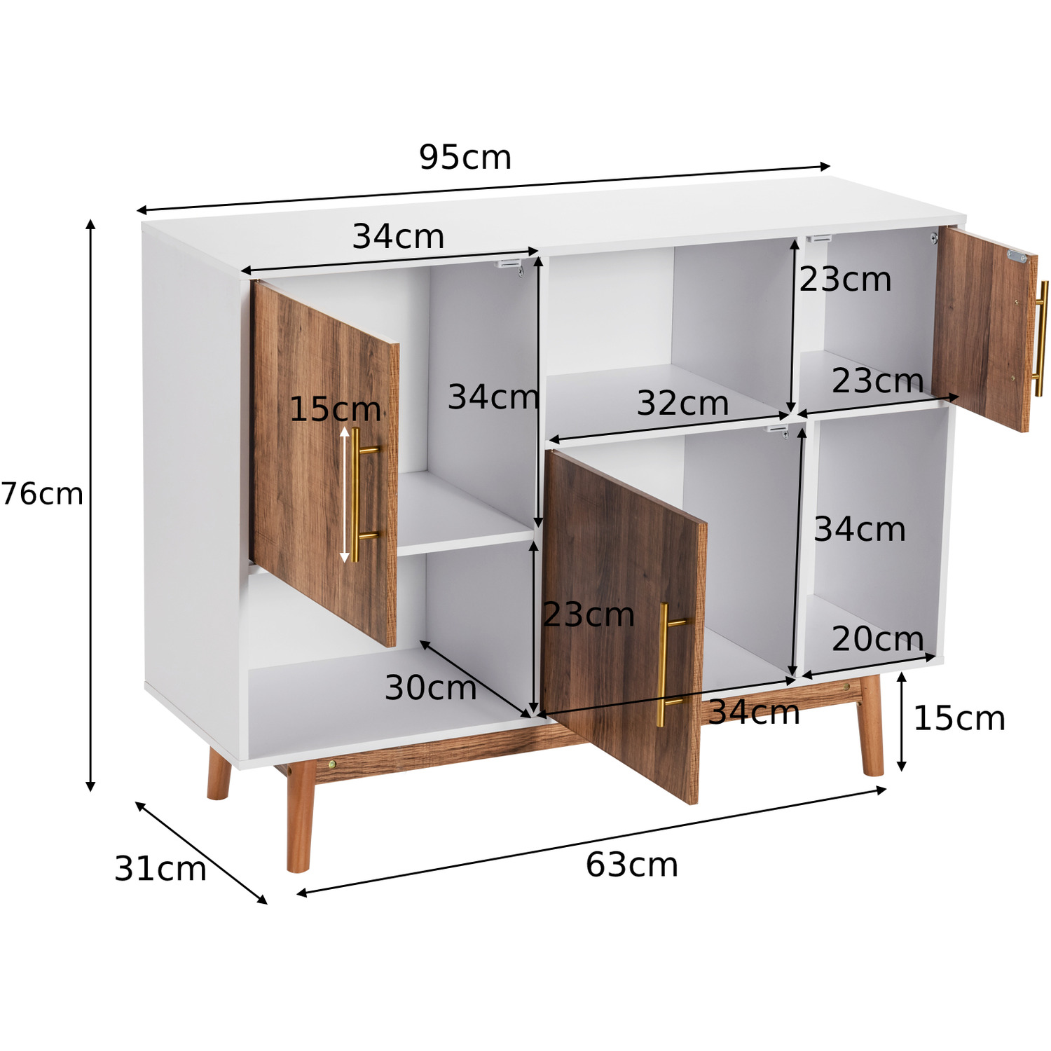 3-door Sideboard Standing Cabinet-white - White
