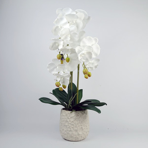 Pure White Artificial Orchid with Ceramic Bubble Planter