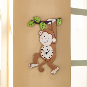 Kids Wooden Monkey Wall Clock Childrens Room