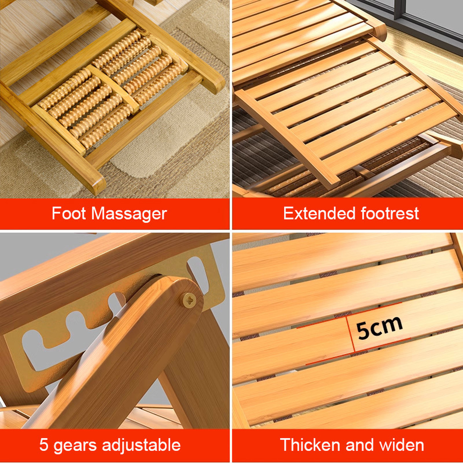 Bamboo Rocking Chair Foldable Recliner - Natural