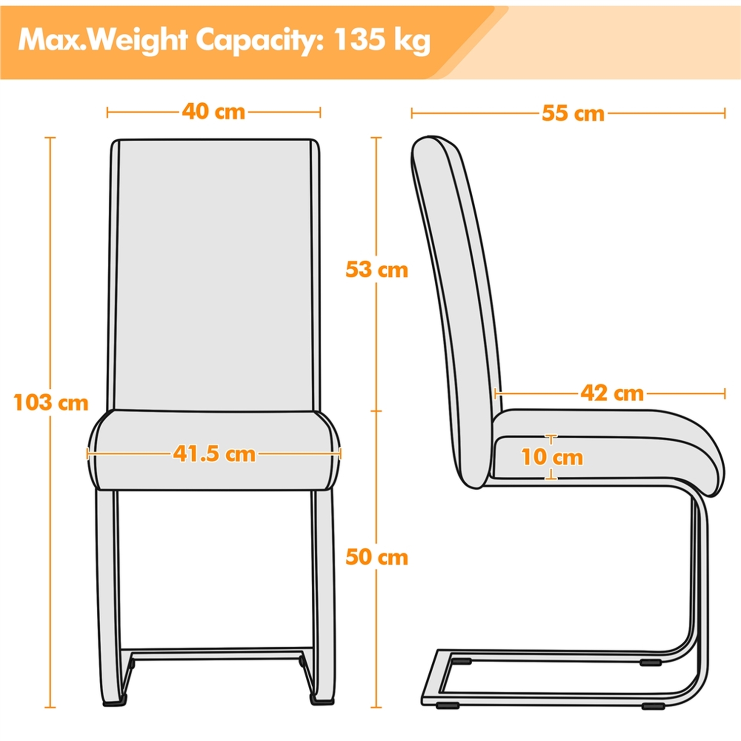 Faux Leather Dining Chairs With Metal Legs - Light Brown 14 6kg
