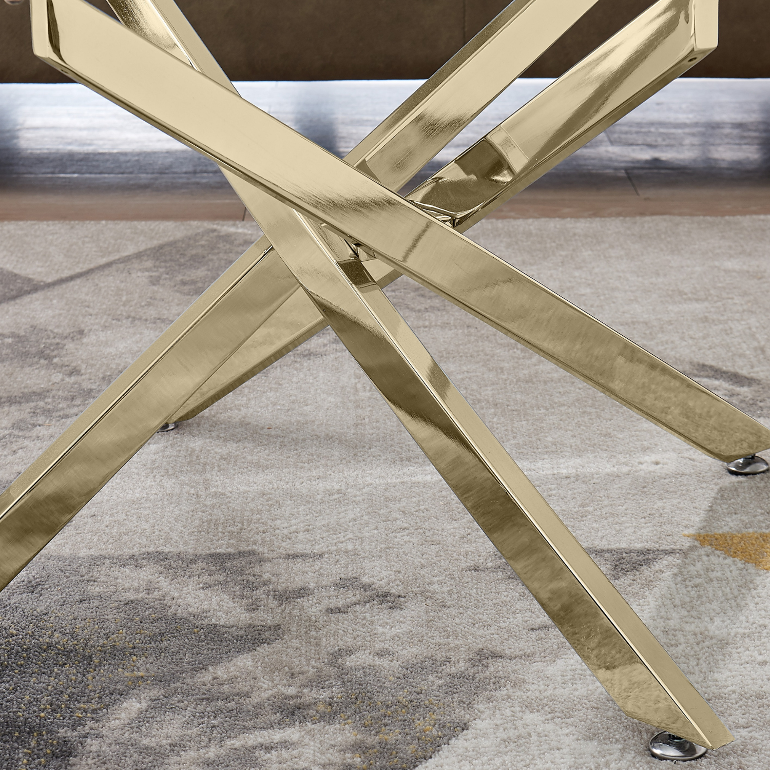 Novara Round Coffee Table Glass Marble Effect Top Gold Legs - Grey