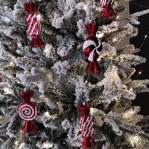 Pack of 5 Red White Candy Stripe Sweet Shatterproof Christmas Baubles