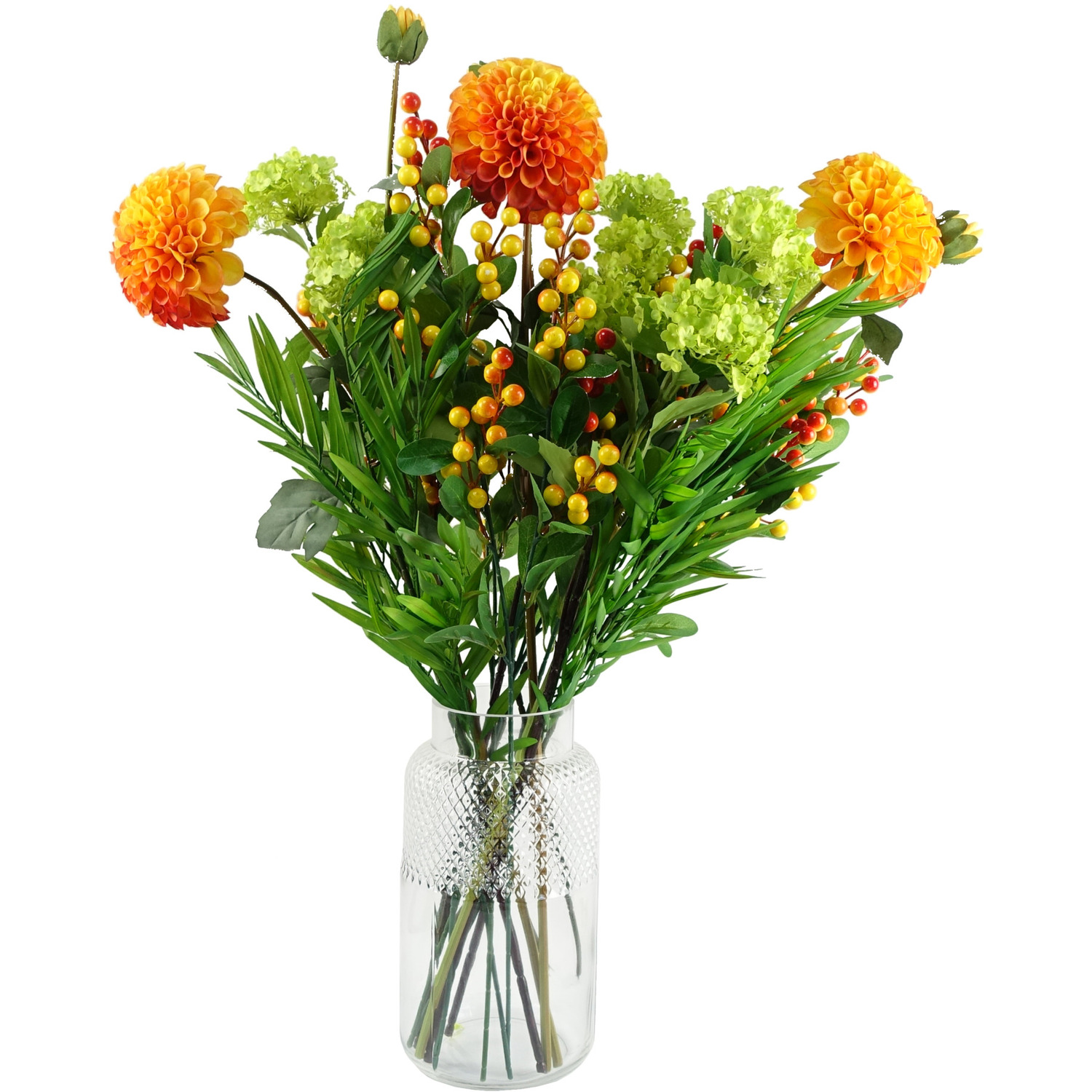 Orange Dahlia and Fern Display - Orange Dahlia Fern Display