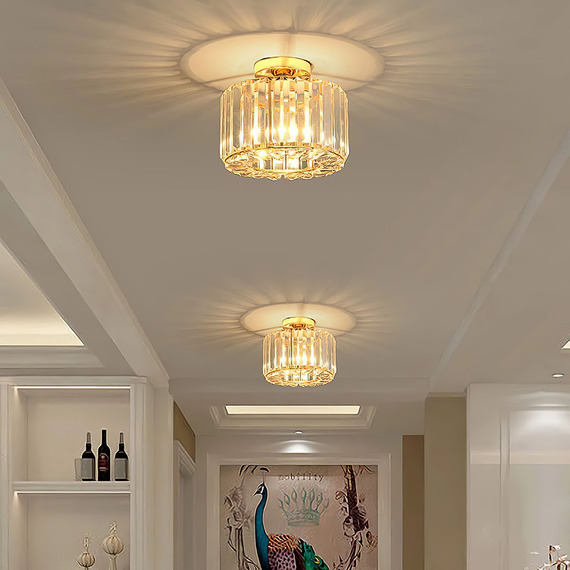 French Gilt Crystal Mount Ceiling Light