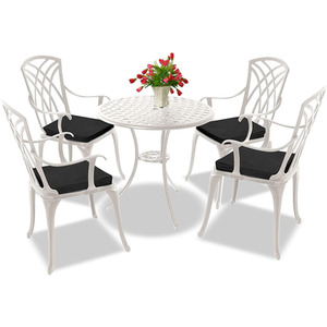 OSHOWA Garden Table and 4 Chairs with Black Cushions Bistro Set