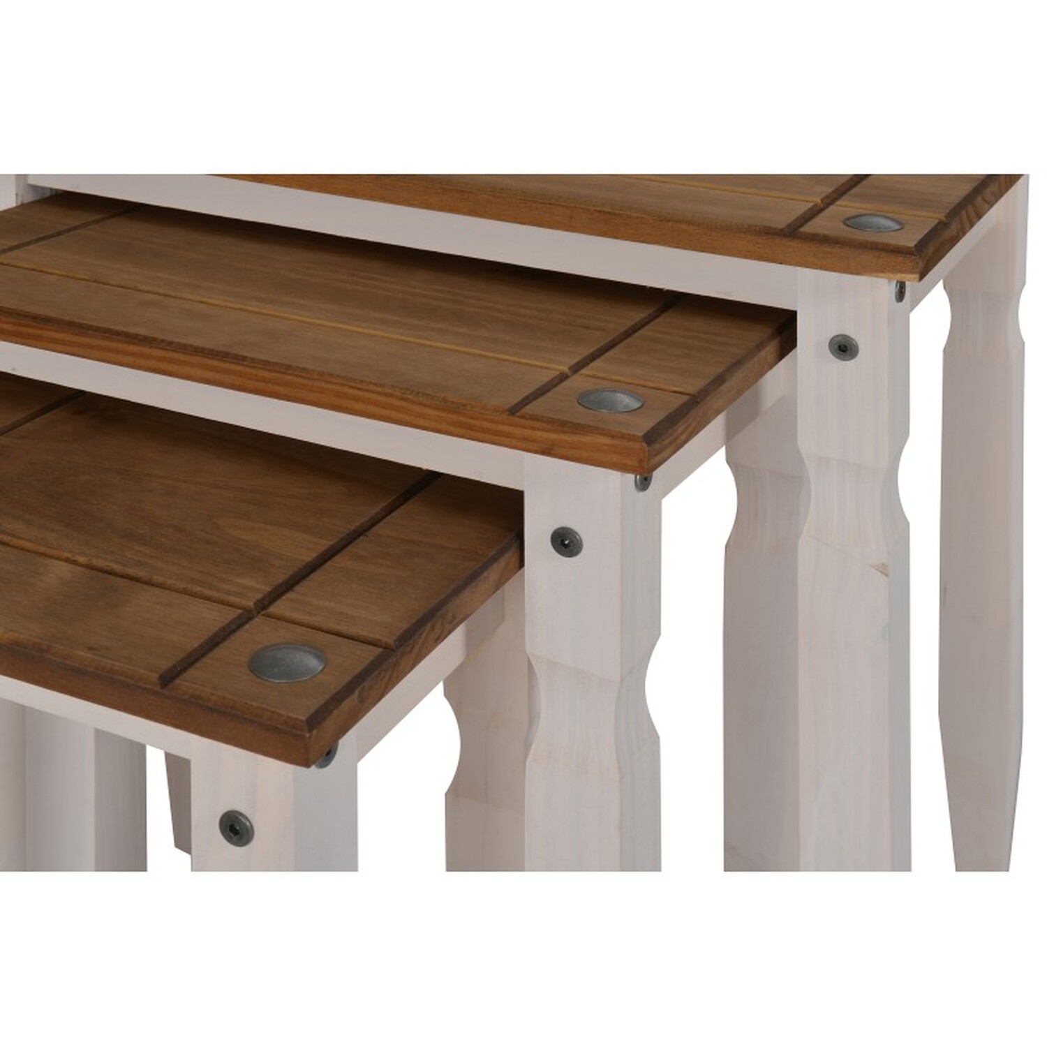 Corona Piccolo Nest Of 3 Tables Solid Wood Pine Wooden Side End Lamp - Distressed White Wax