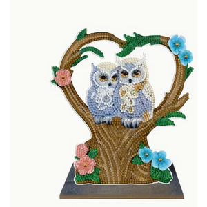 Cute Owls in Heart Tree Diamond Art Kit