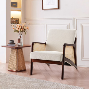 Corduroy Armchair with Wood Armrest