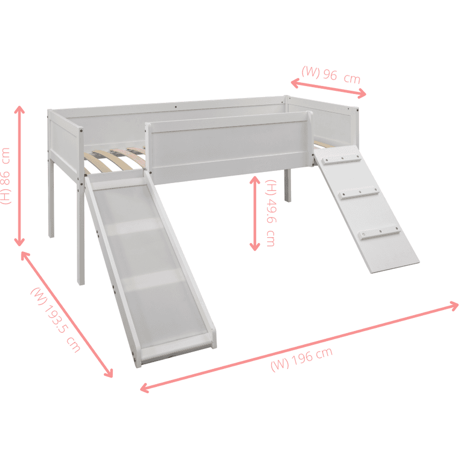 Frida Low Midsleeper Cabin Bed With Slide - White