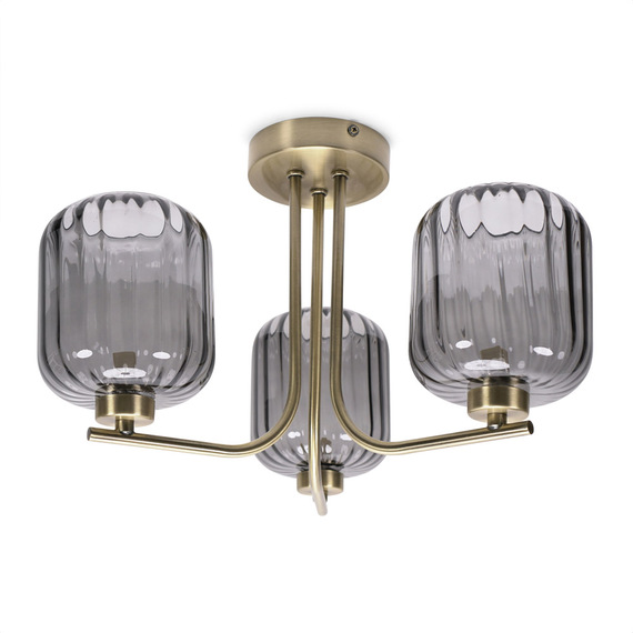 Amelie 3 Way Ribbed Glass Gold Ceiling Pendant Light with LED Bulbs